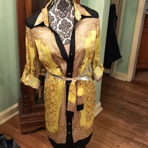 Cache shirt dress with nude lining gold buttons